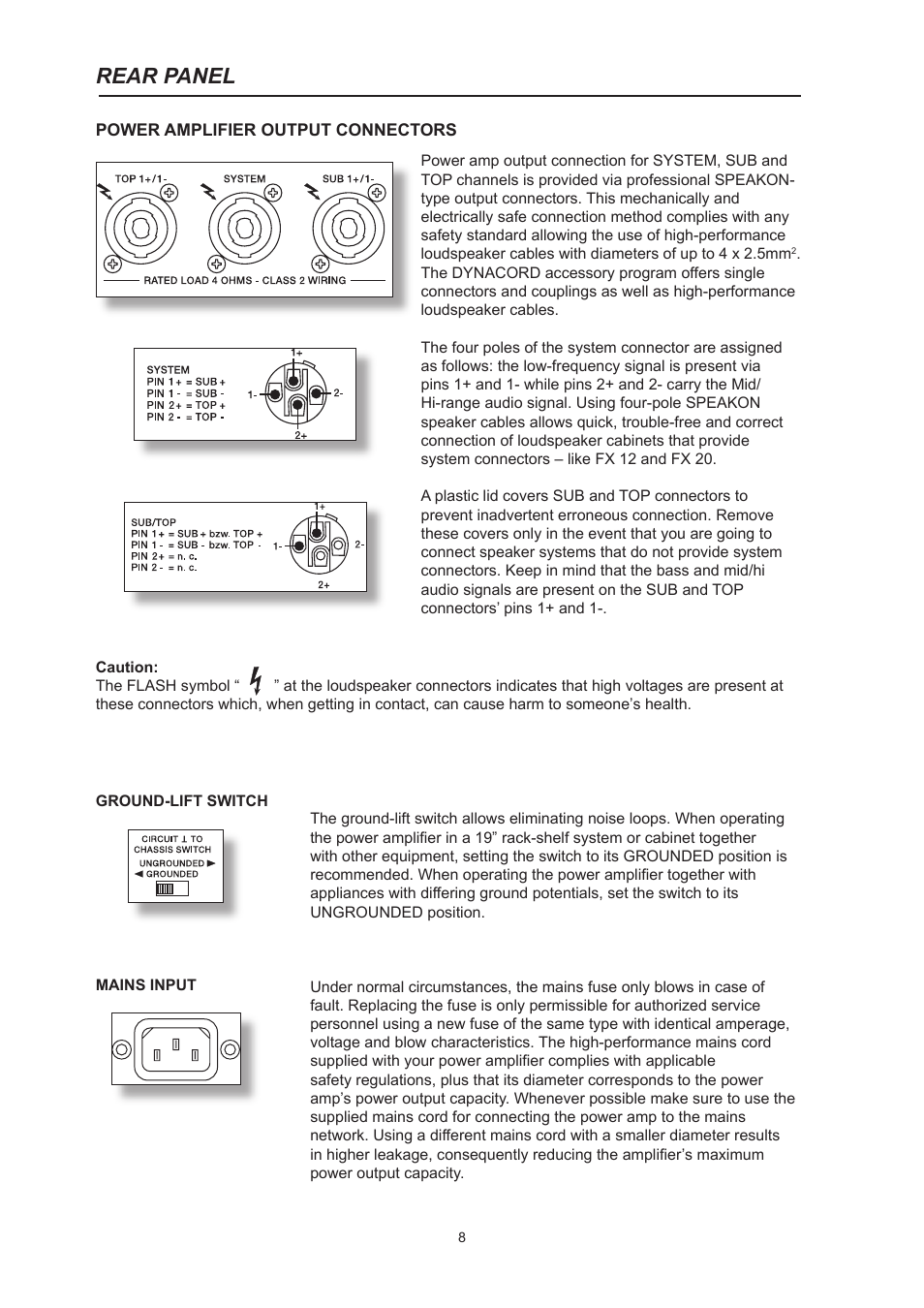 Rear panel | Dynacord System Power Amp Xa 4000 User Manual | Page 8 / 48