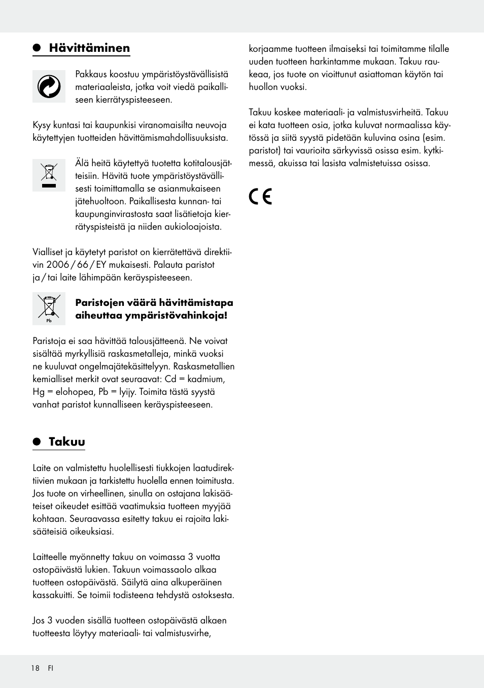 Hävittäminen, Takuu | Silvercrest 103803-14-01/103803-14-02 User Manual | Page 18 / 57