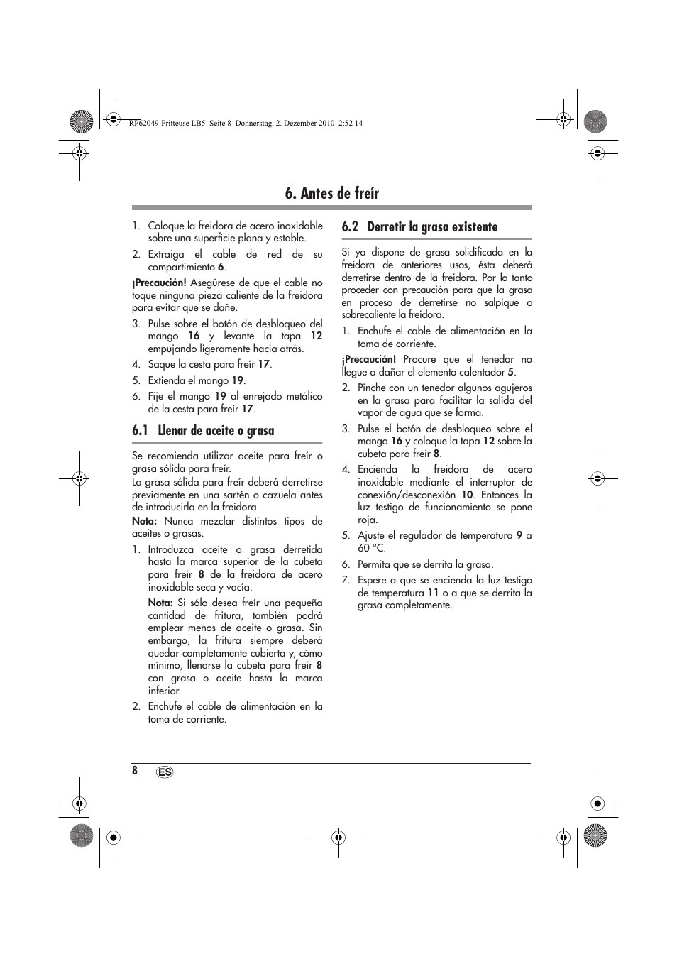 Antes de freír, 1 llenar de aceite o grasa, 2 derretir la grasa existente | Silvercrest SEF 2100 A1 User Manual | Page 10 / 62