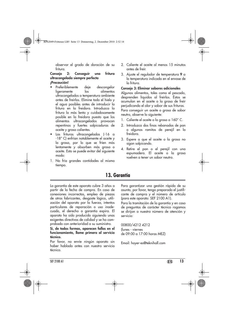 Garantía | Silvercrest SEF 2100 A1 User Manual | Page 15 / 62