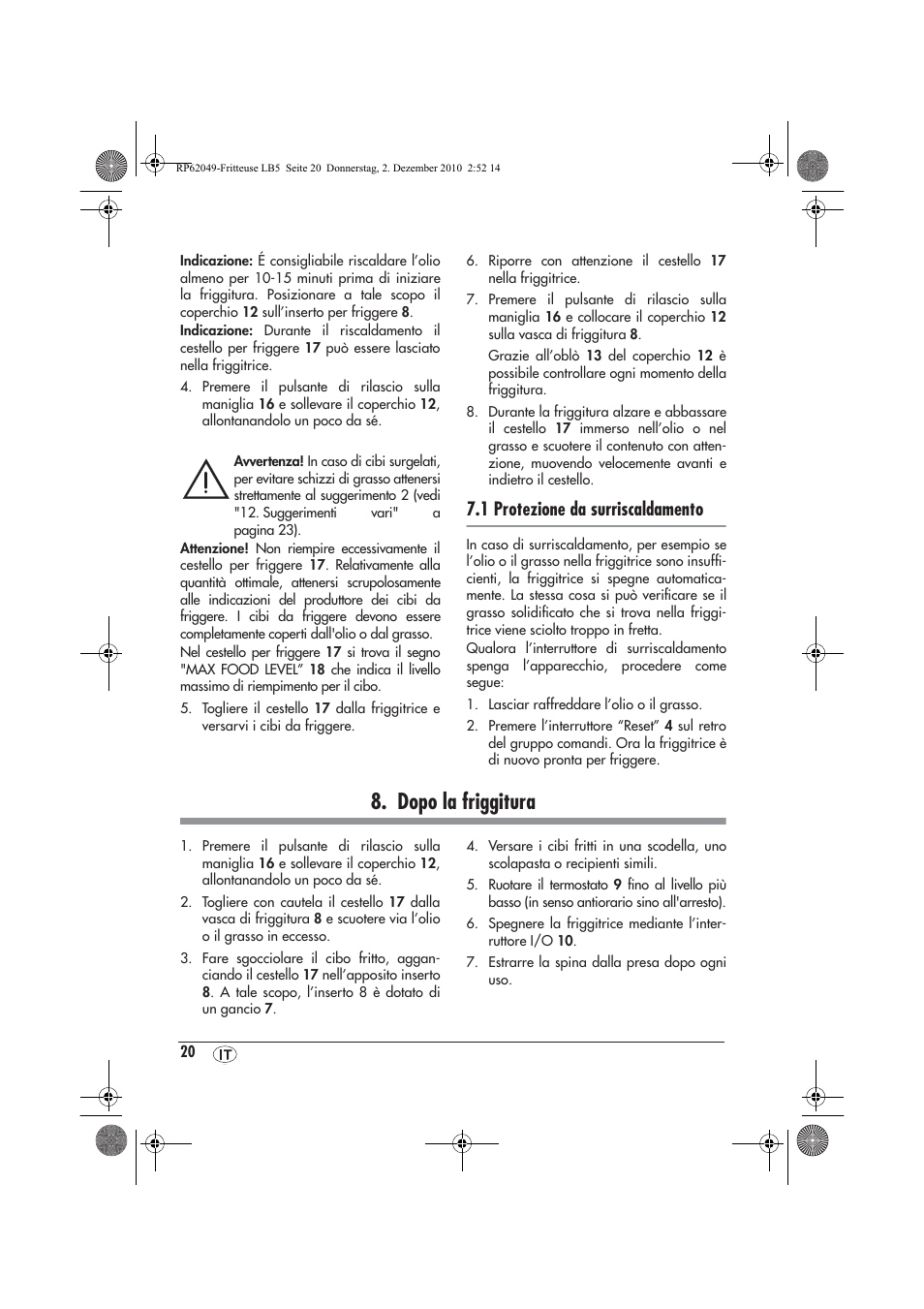 Dopo la friggitura, 1 protezione da surriscaldamento | Silvercrest SEF 2100 A1 User Manual | Page 22 / 62