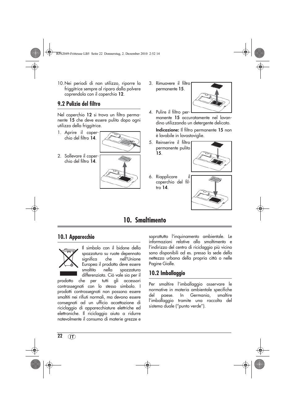 Smaltimento, 2 pulizia del ﬁltro, 1 apparecchio | 2 imballaggio | Silvercrest SEF 2100 A1 User Manual | Page 24 / 62
