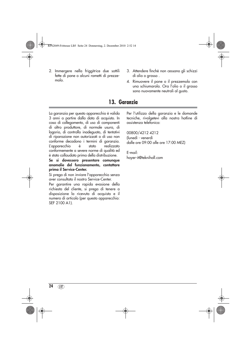 Garanzia | Silvercrest SEF 2100 A1 User Manual | Page 26 / 62