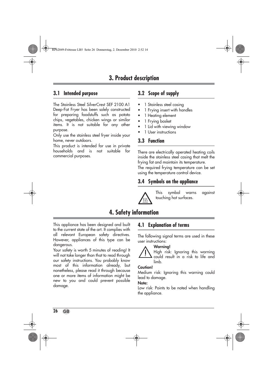 Product description, Safety information | Silvercrest SEF 2100 A1 User Manual | Page 28 / 62
