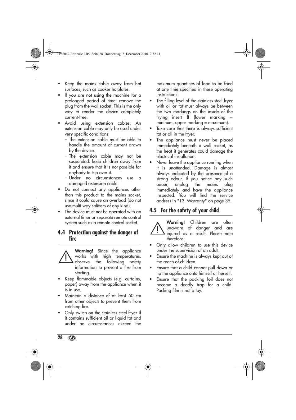 4 protection against the danger of ﬁre, 5 for the safety of your child | Silvercrest SEF 2100 A1 User Manual | Page 30 / 62