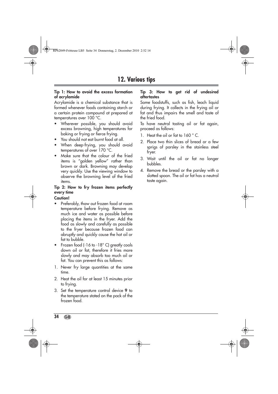 Various tips | Silvercrest SEF 2100 A1 User Manual | Page 36 / 62