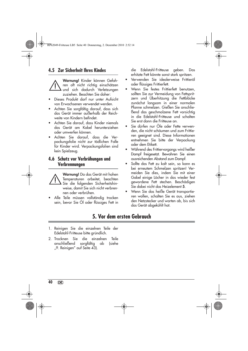 Vor dem ersten gebrauch, 5 zur sicherheit ihres kindes, 6 schutz vor verbrühungen und verbrennungen | Silvercrest SEF 2100 A1 User Manual | Page 42 / 62