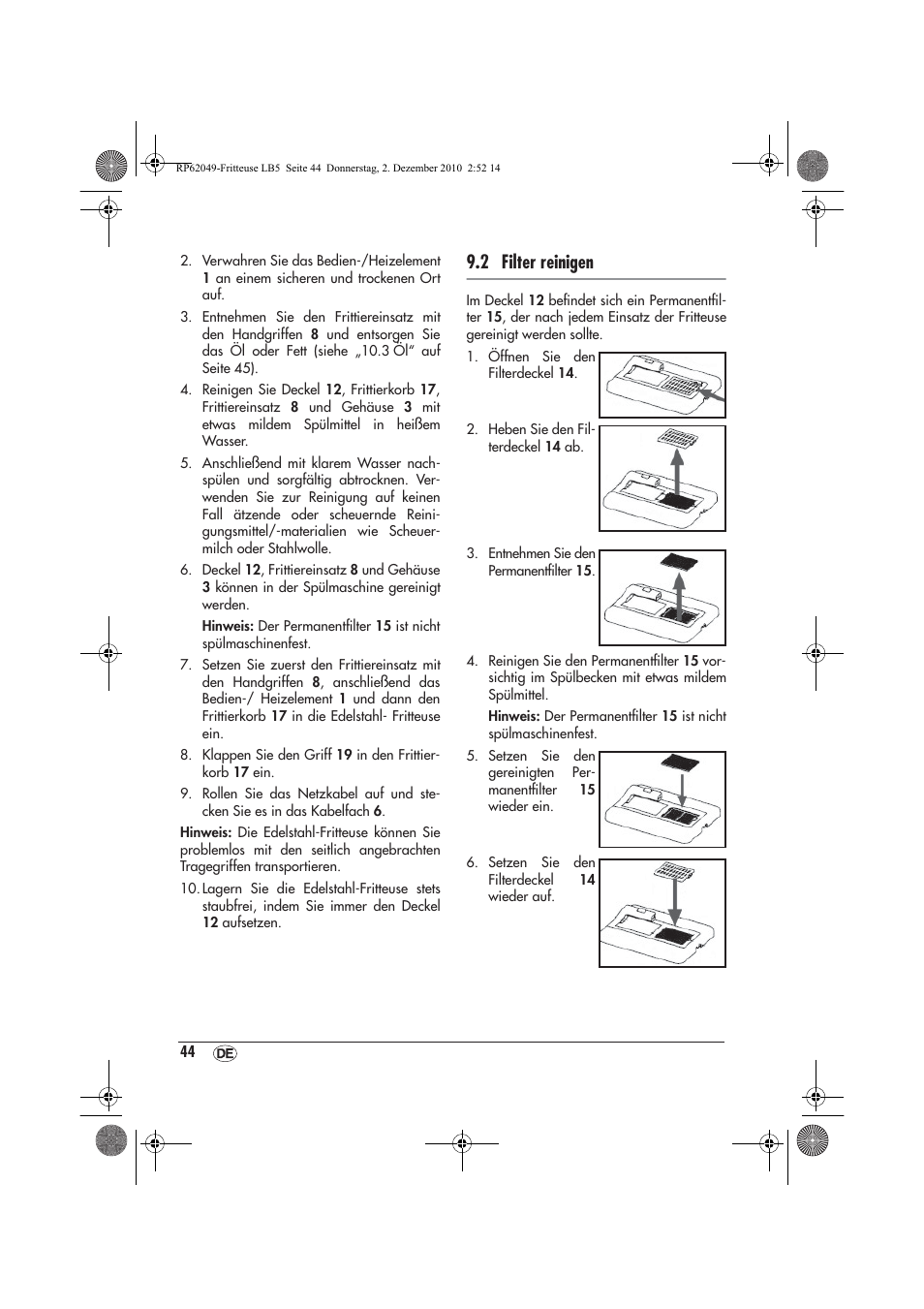 2 filter reinigen | Silvercrest SEF 2100 A1 User Manual | Page 46 / 62