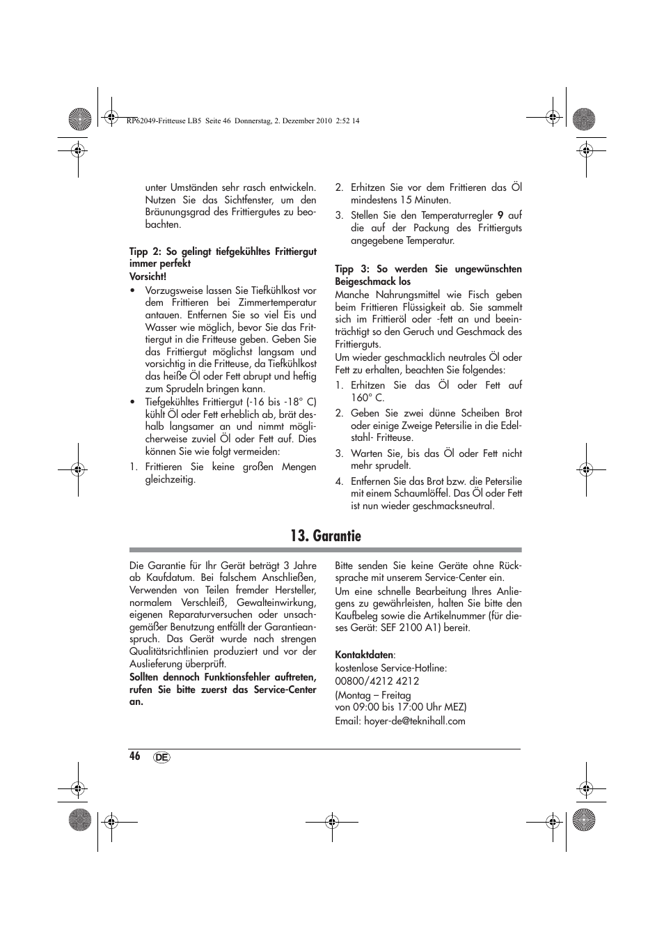 Garantie | Silvercrest SEF 2100 A1 User Manual | Page 48 / 62