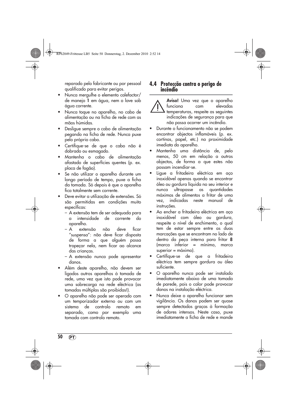 4 protecção contra o perigo de incêndio | Silvercrest SEF 2100 A1 User Manual | Page 52 / 62