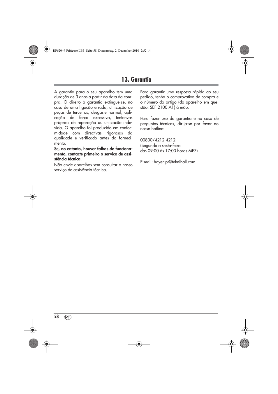 Garantia | Silvercrest SEF 2100 A1 User Manual | Page 60 / 62