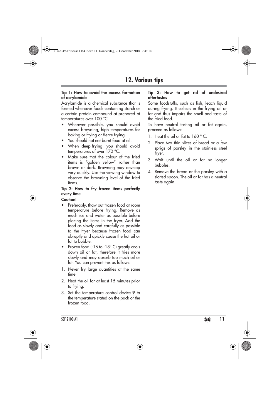 Various tips | Silvercrest SEF 2100 A1 User Manual | Page 13 / 86