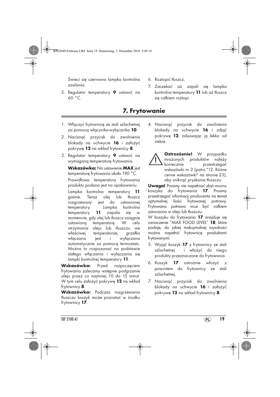 Frytowanie | Silvercrest SEF 2100 A1 User Manual | Page 21 / 86