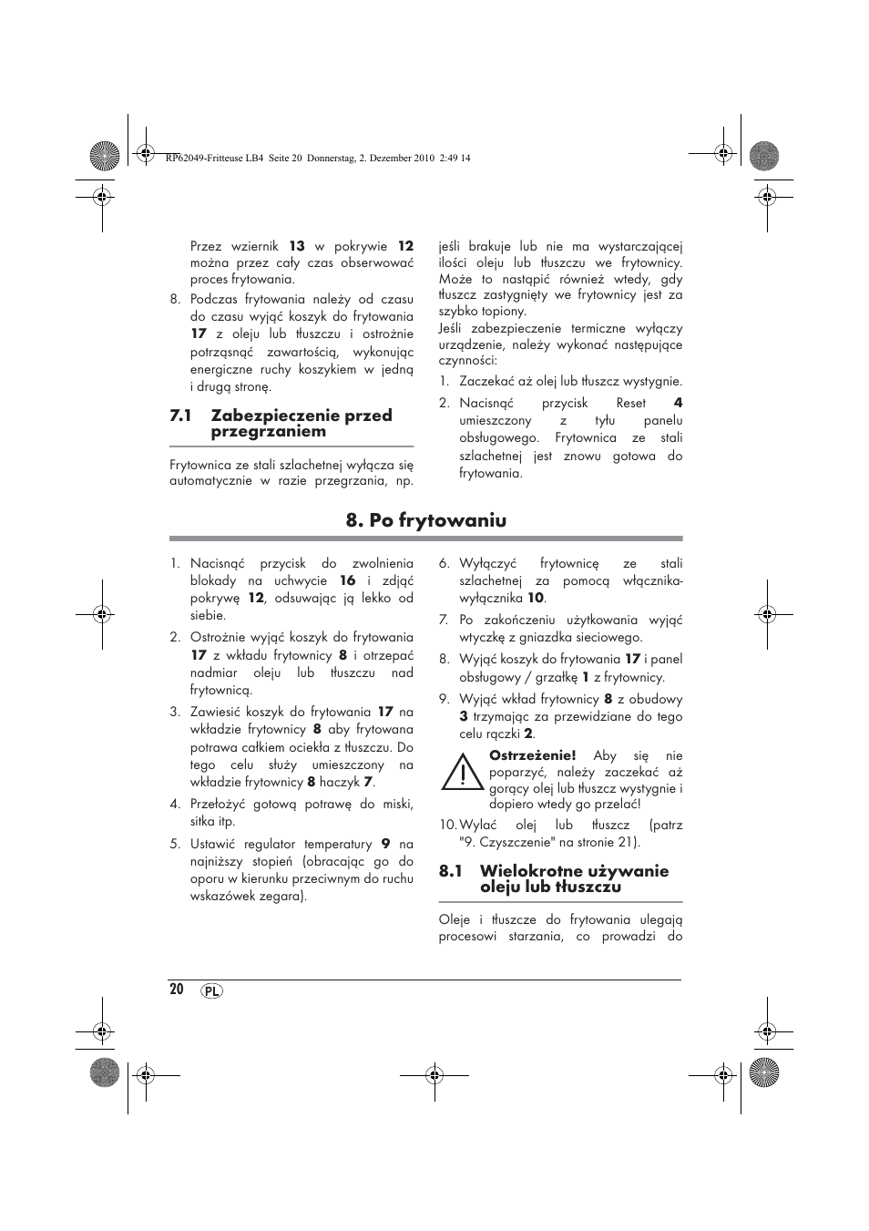 Po frytowaniu | Silvercrest SEF 2100 A1 User Manual | Page 22 / 86