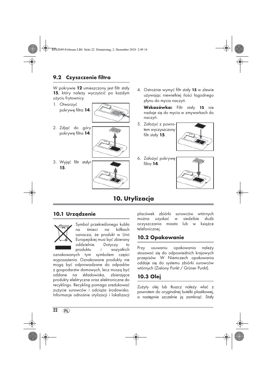 Utylizacja | Silvercrest SEF 2100 A1 User Manual | Page 24 / 86