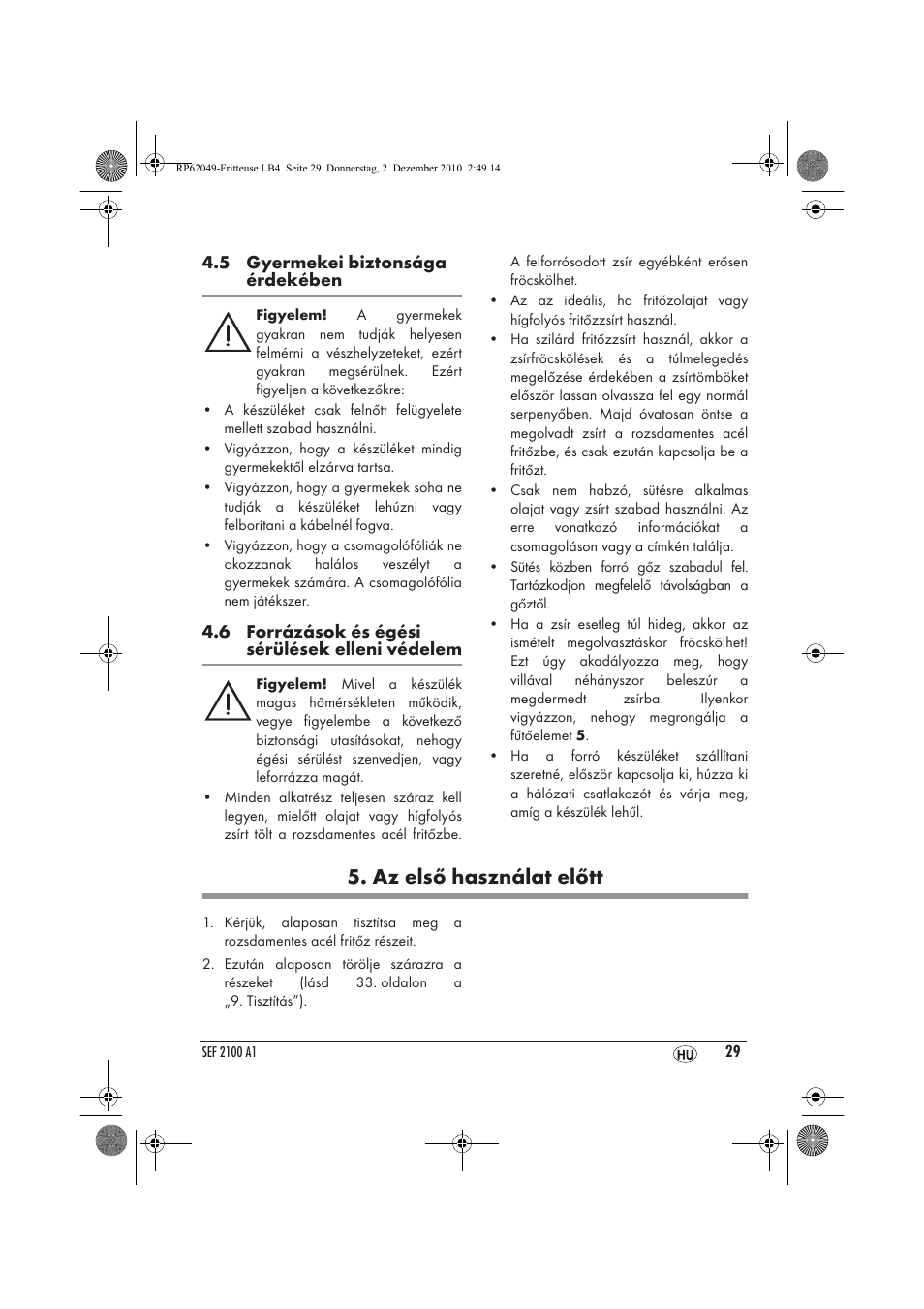 Az első használat előtt | Silvercrest SEF 2100 A1 User Manual | Page 31 / 86