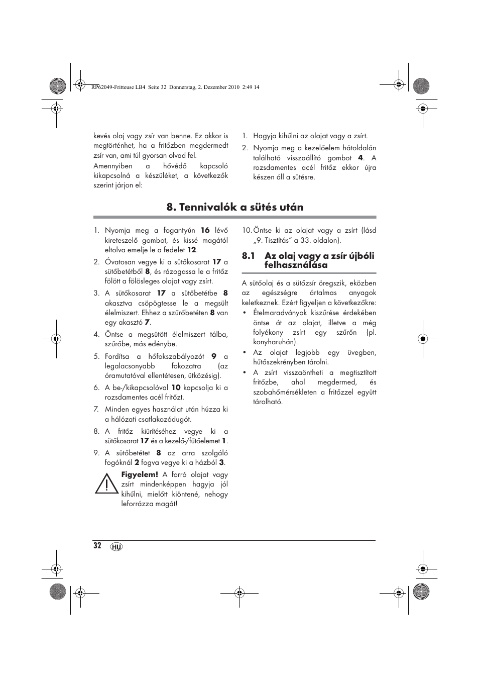 Tennivalók a sütés után | Silvercrest SEF 2100 A1 User Manual | Page 34 / 86