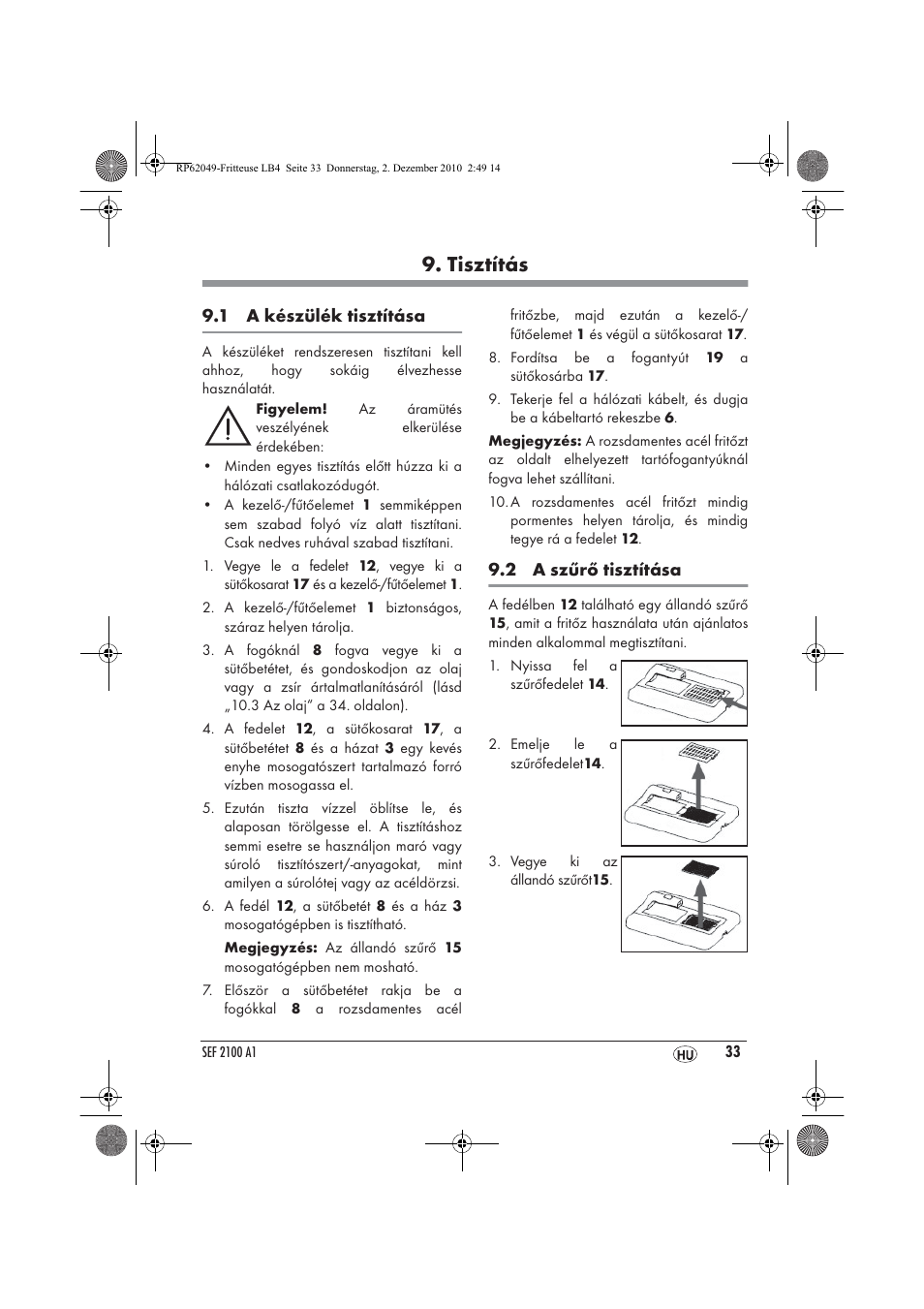 Tisztítás | Silvercrest SEF 2100 A1 User Manual | Page 35 / 86