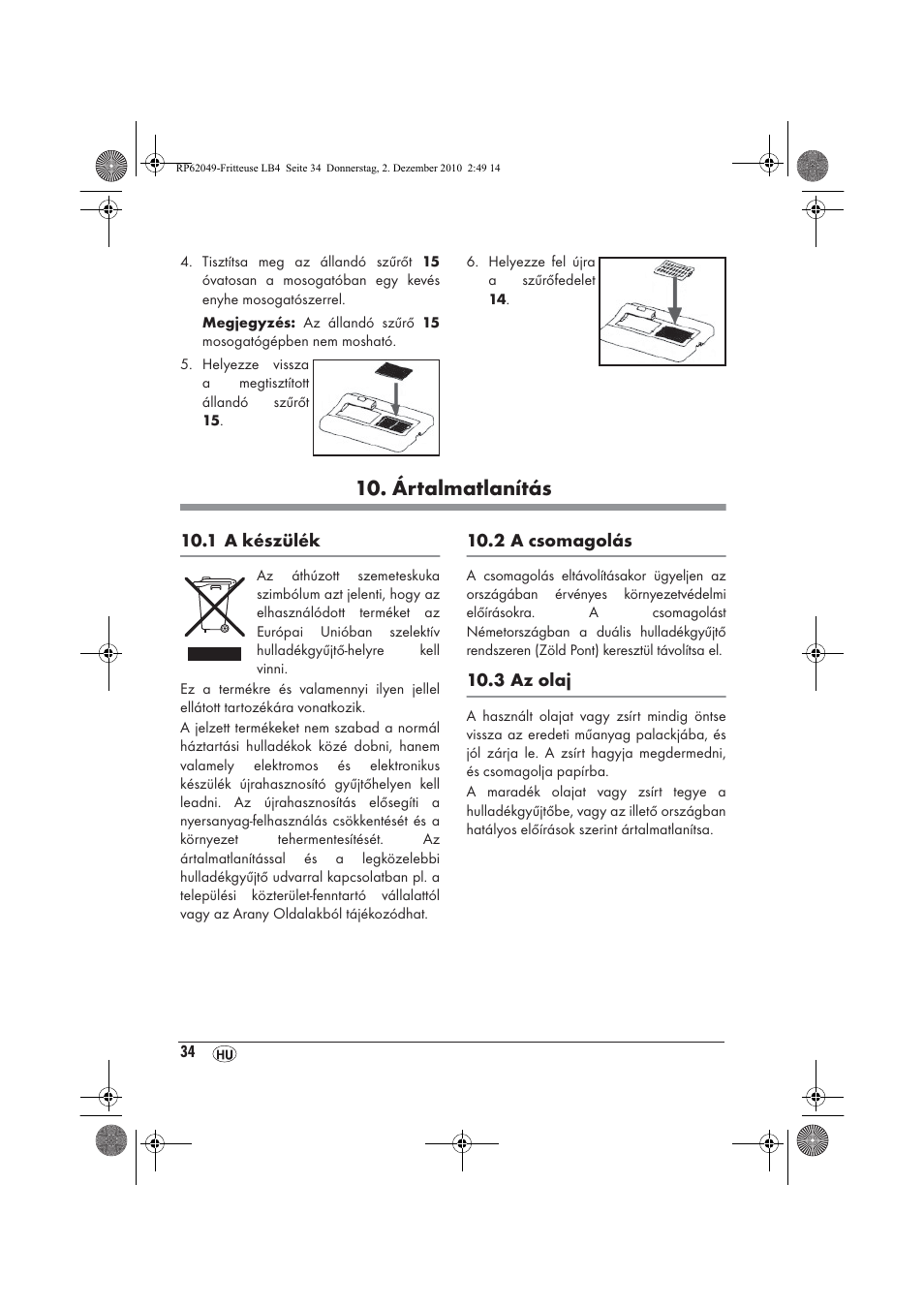 Ártalmatlanítás | Silvercrest SEF 2100 A1 User Manual | Page 36 / 86