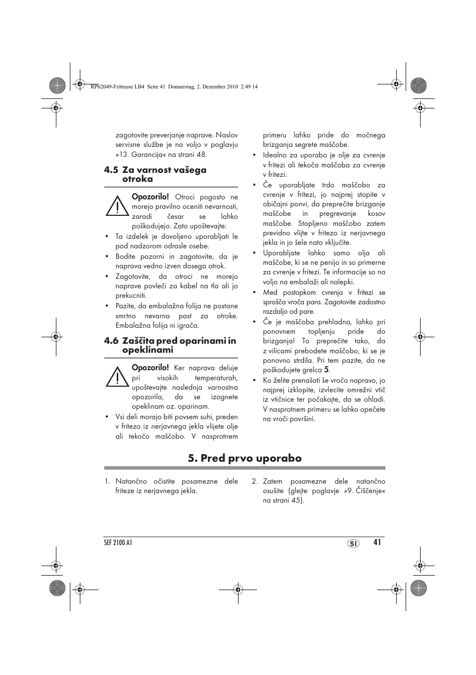 Pred prvo uporabo | Silvercrest SEF 2100 A1 User Manual | Page 43 / 86