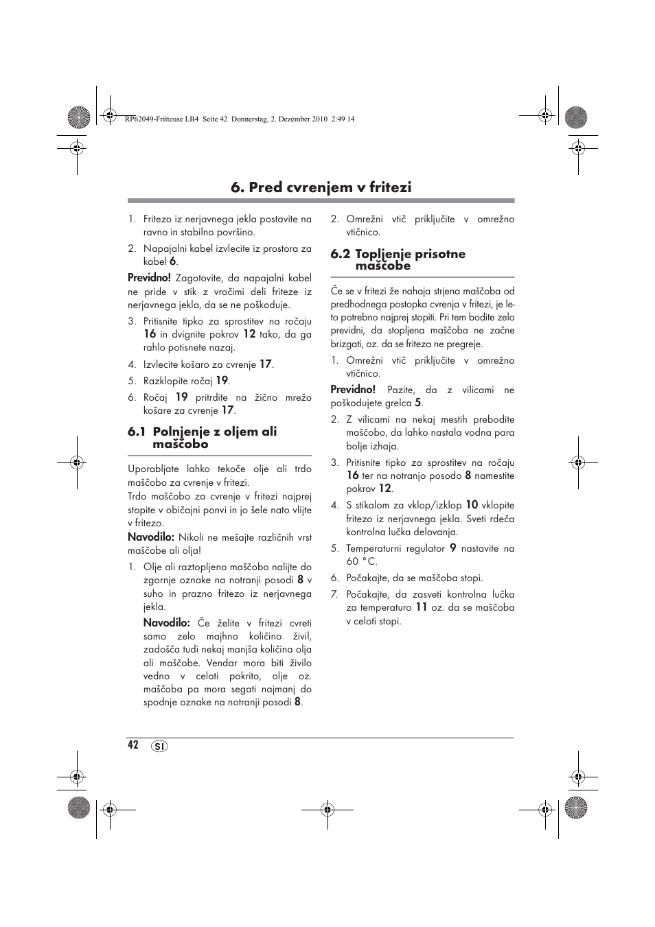 Pred cvrenjem v fritezi | Silvercrest SEF 2100 A1 User Manual | Page 44 / 86