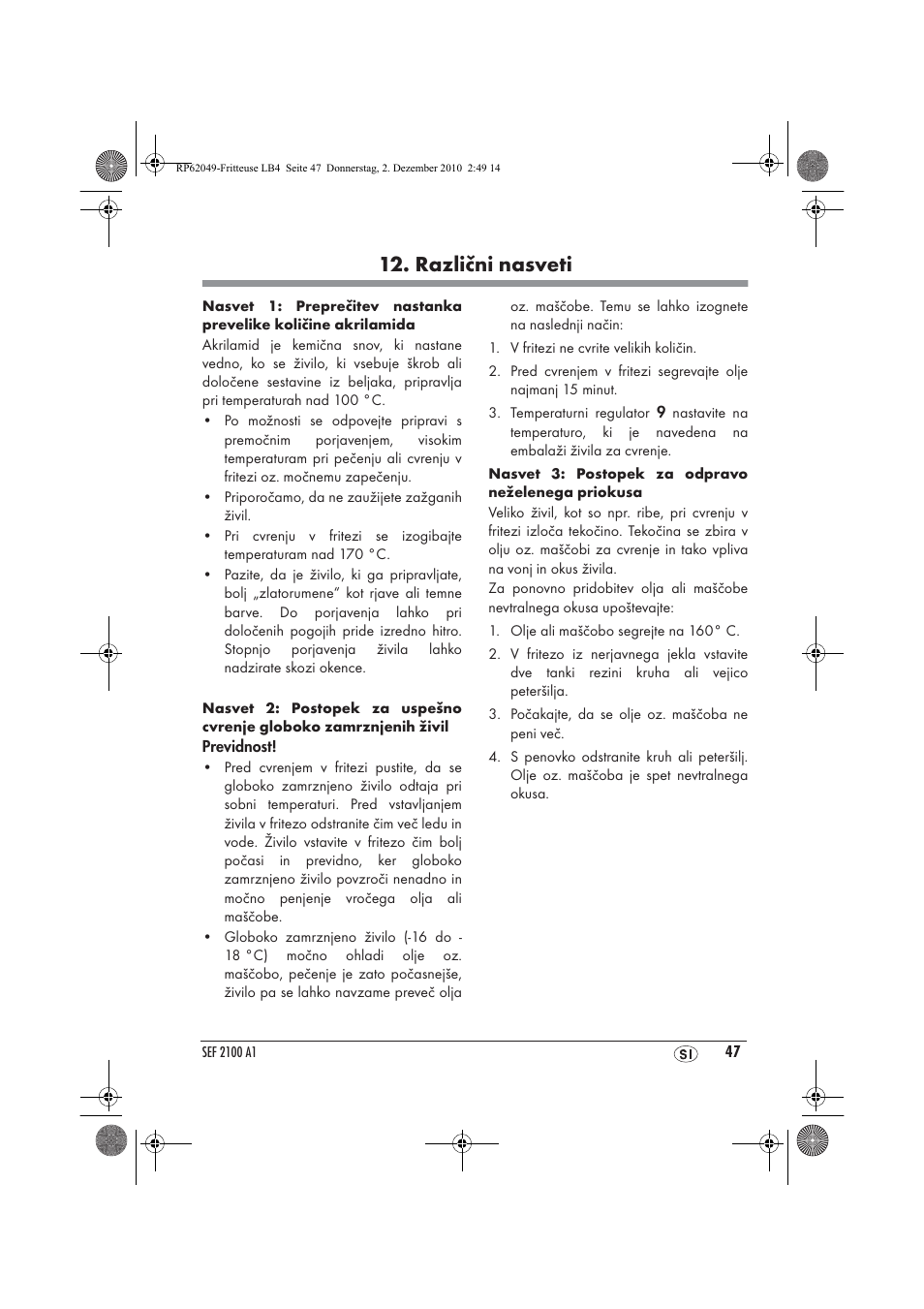 Različni nasveti | Silvercrest SEF 2100 A1 User Manual | Page 49 / 86