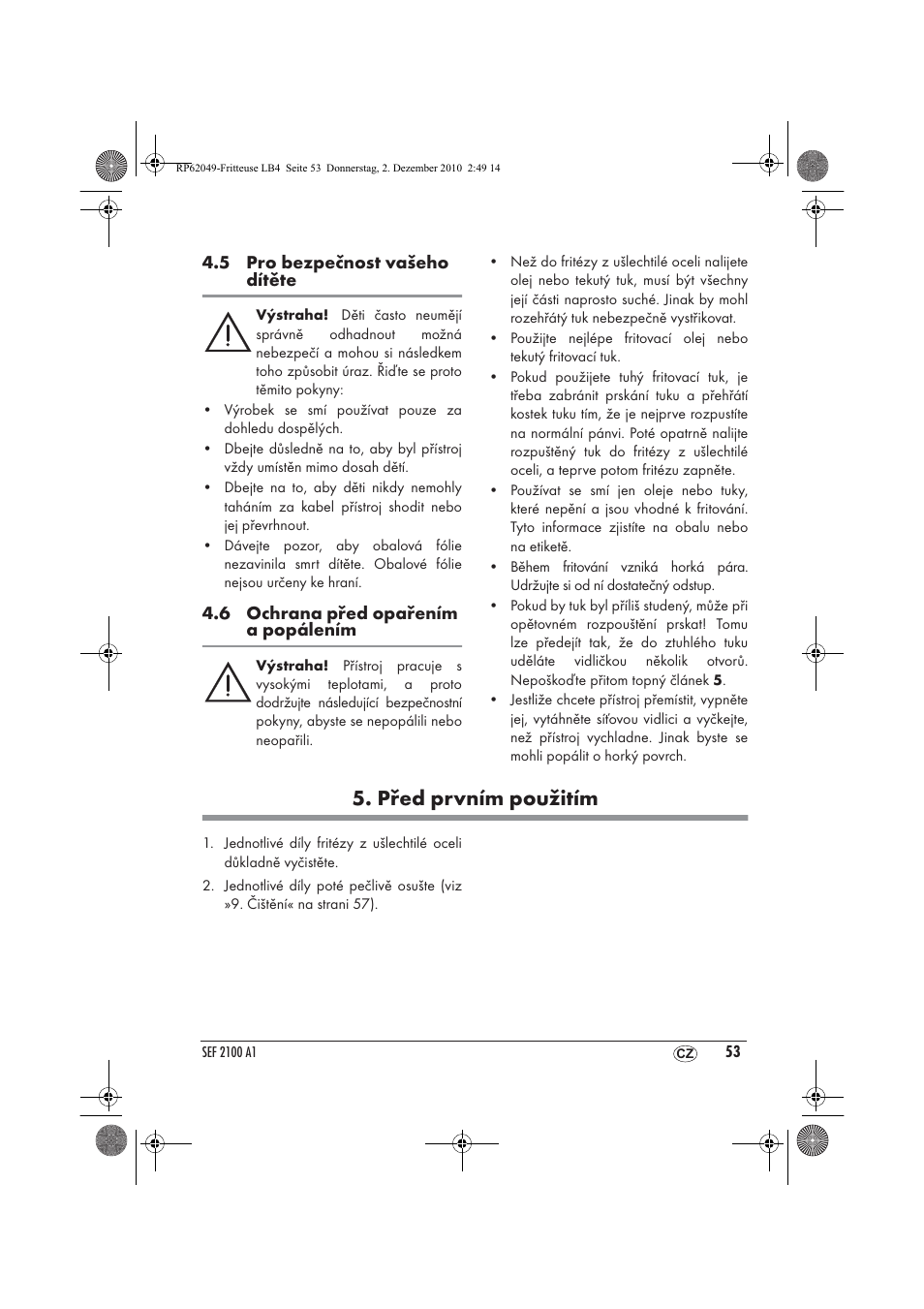 Před prvním použitím | Silvercrest SEF 2100 A1 User Manual | Page 55 / 86