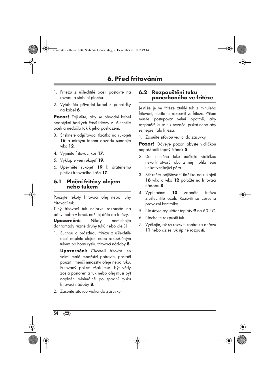 Před fritováním | Silvercrest SEF 2100 A1 User Manual | Page 56 / 86