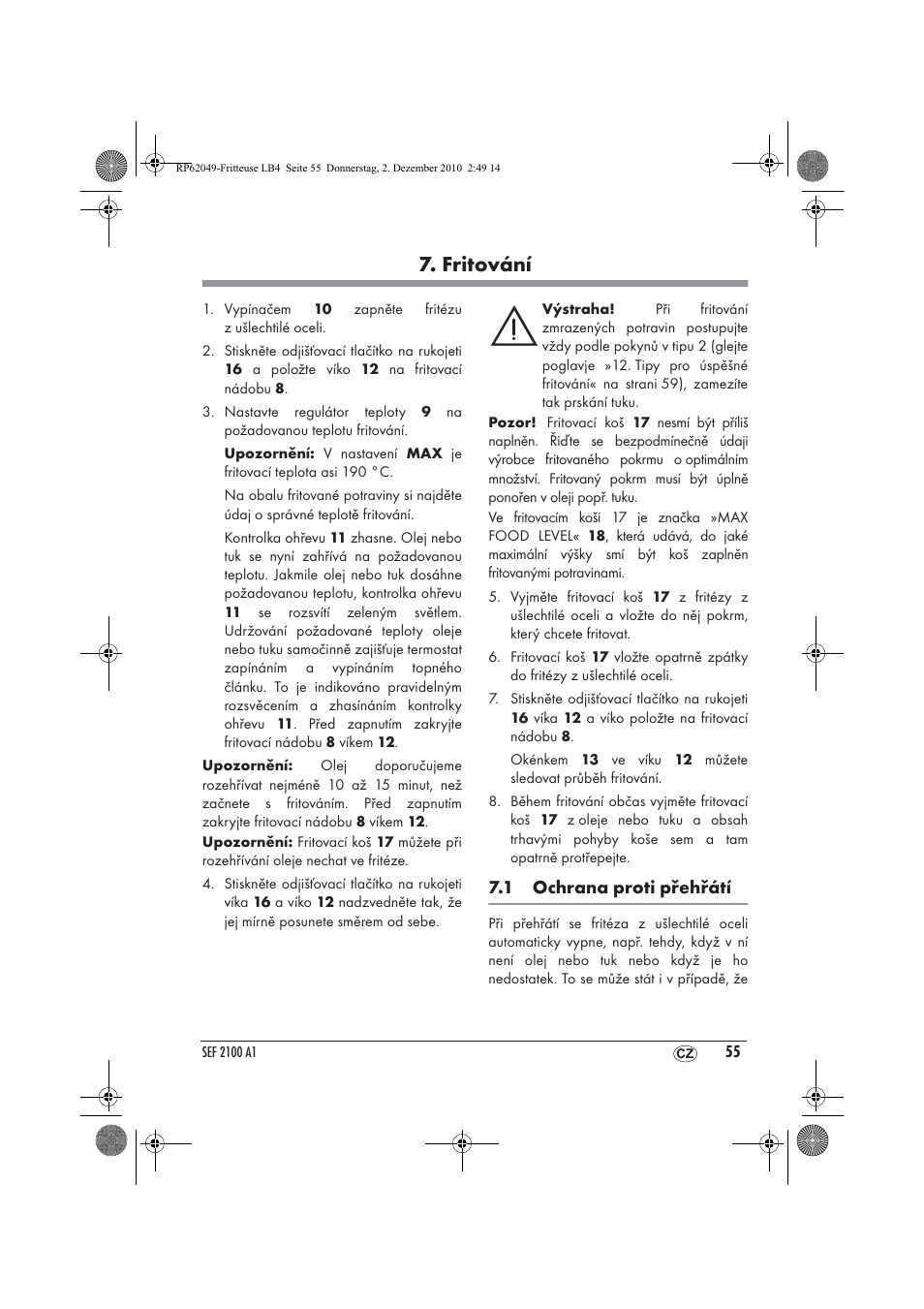 Fritování | Silvercrest SEF 2100 A1 User Manual | Page 57 / 86