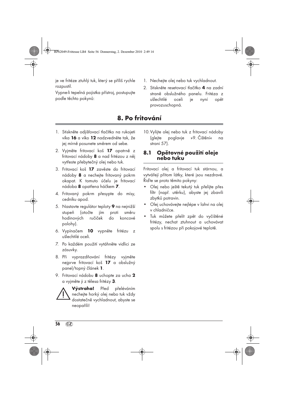 Po fritování | Silvercrest SEF 2100 A1 User Manual | Page 58 / 86