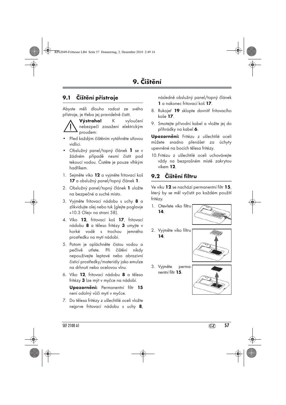 Čištění | Silvercrest SEF 2100 A1 User Manual | Page 59 / 86