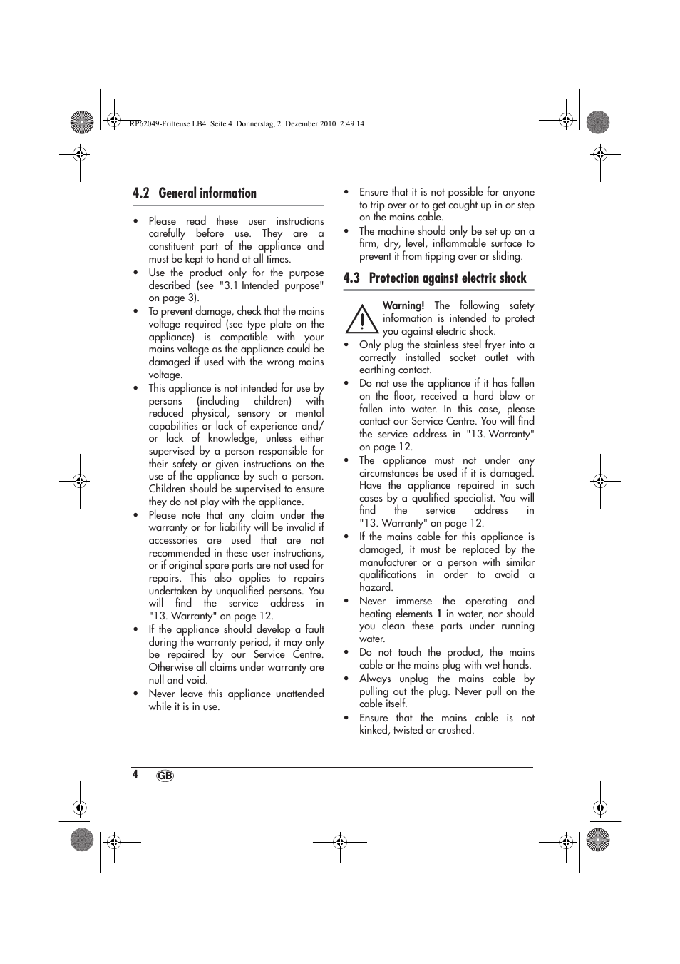 2 general information, 3 protection against electric shock | Silvercrest SEF 2100 A1 User Manual | Page 6 / 86
