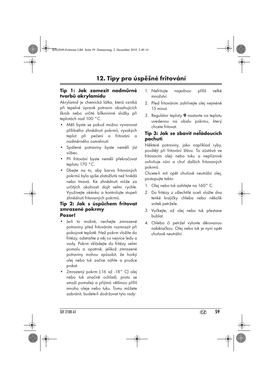 Tipy pro úspěšné fritování | Silvercrest SEF 2100 A1 User Manual | Page 61 / 86