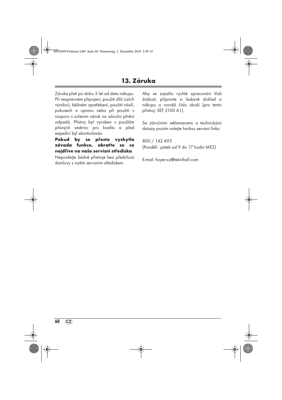 Záruka | Silvercrest SEF 2100 A1 User Manual | Page 62 / 86