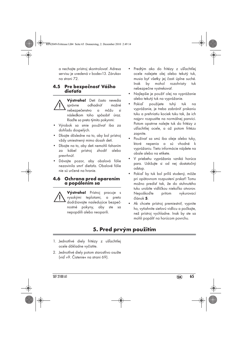 Pred prvým použitím | Silvercrest SEF 2100 A1 User Manual | Page 67 / 86