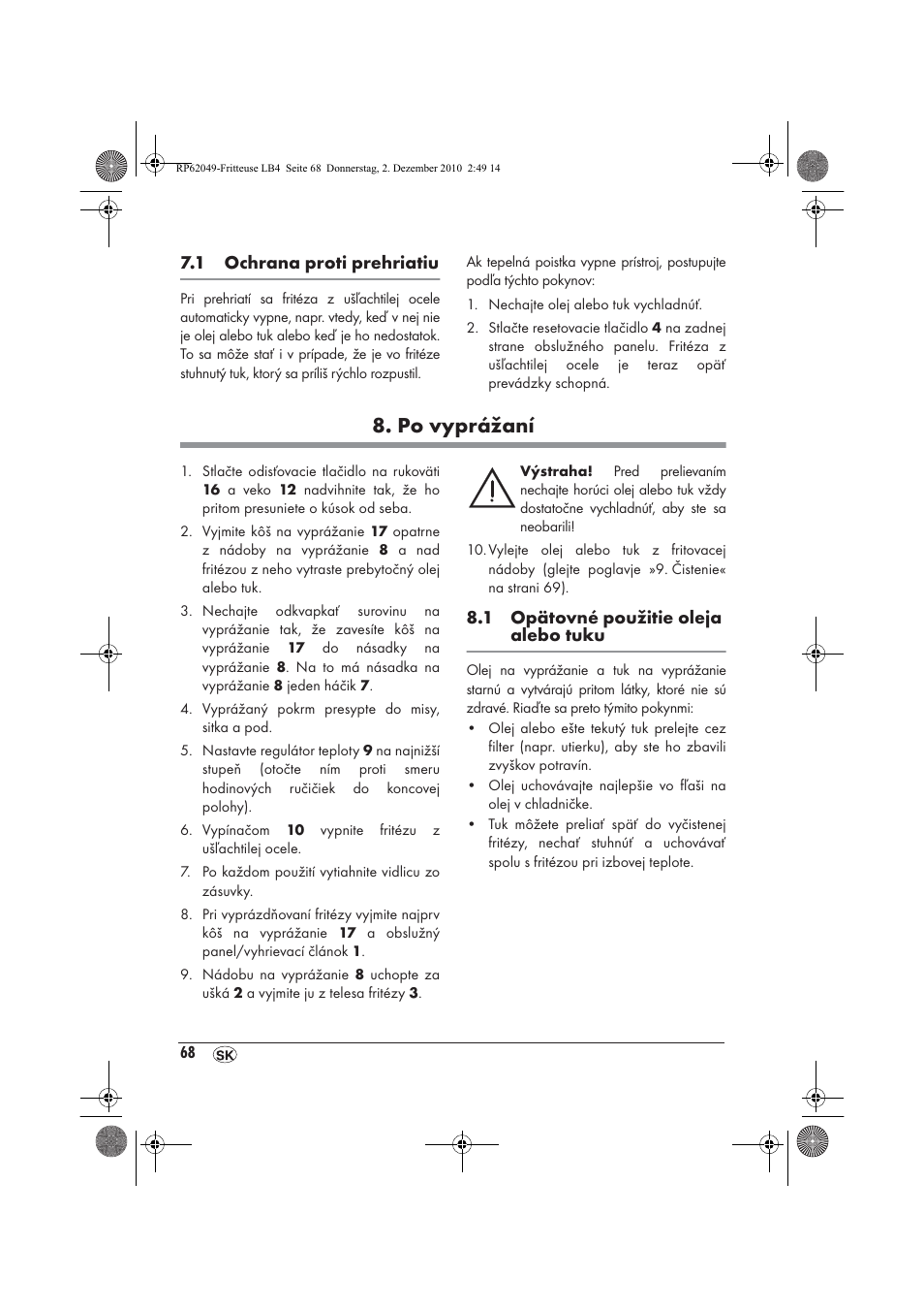 Po vyprážaní | Silvercrest SEF 2100 A1 User Manual | Page 70 / 86