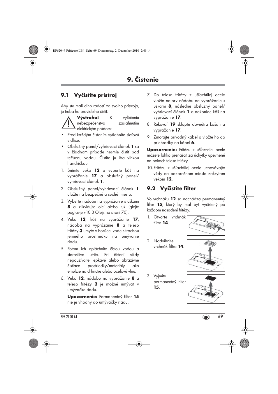 Čistenie | Silvercrest SEF 2100 A1 User Manual | Page 71 / 86