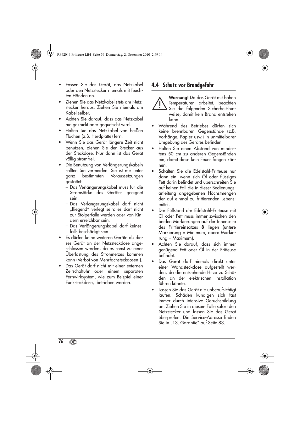 4 schutz vor brandgefahr | Silvercrest SEF 2100 A1 User Manual | Page 78 / 86