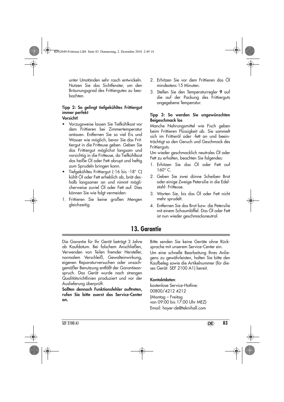 Garantie | Silvercrest SEF 2100 A1 User Manual | Page 85 / 86