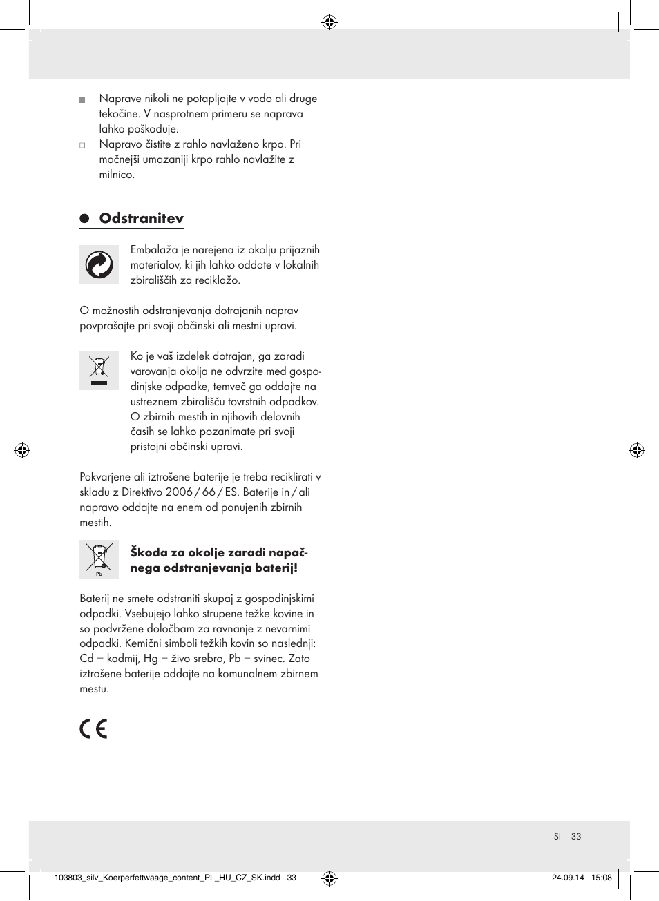 Odstranitev | Silvercrest 103803-14-01/103803-14-02 User Manual | Page 33 / 57