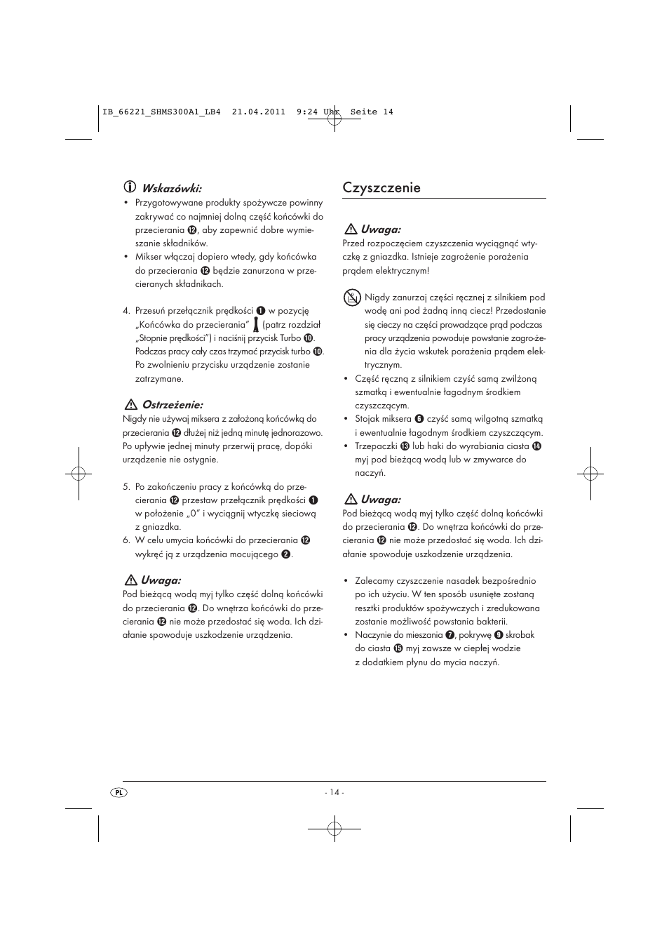 Czyszczenie, Wskazówki, Ostrzeżenie | Uwaga | Silvercrest SHMS 300 A1 User Manual | Page 16 / 57