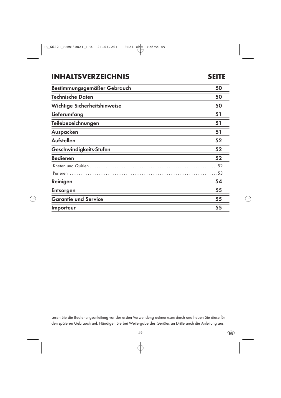 Inhaltsverzeichnis seite | Silvercrest SHMS 300 A1 User Manual | Page 51 / 57