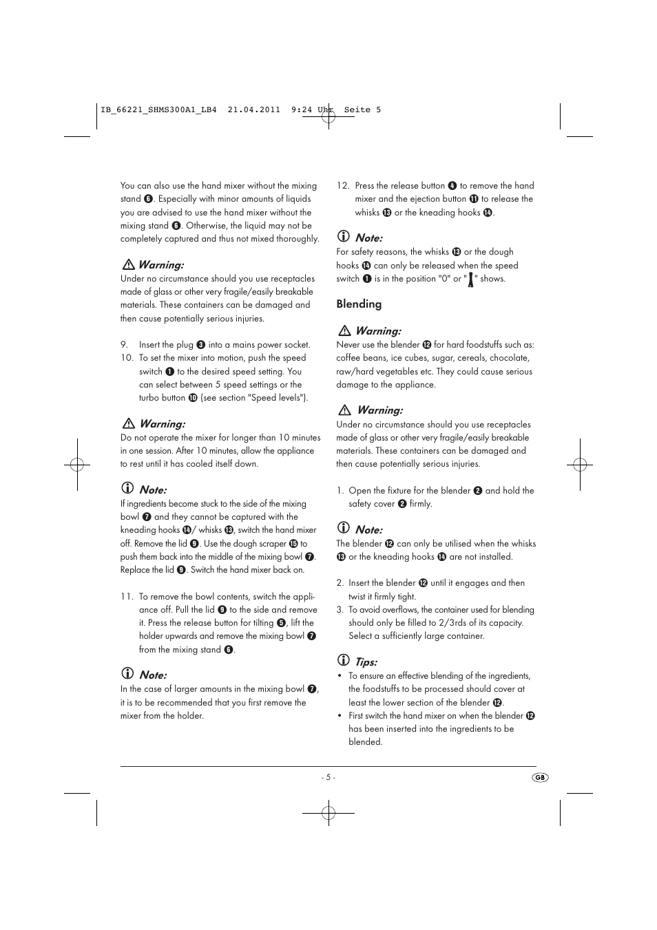 Warning, Blending warning, Tips | Silvercrest SHMS 300 A1 User Manual | Page 7 / 57