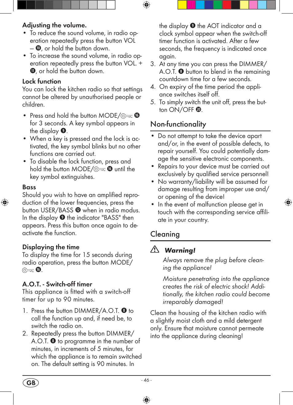 Non-functionality, Cleaning | Silvercrest KH 2398 User Manual | Page 48 / 62