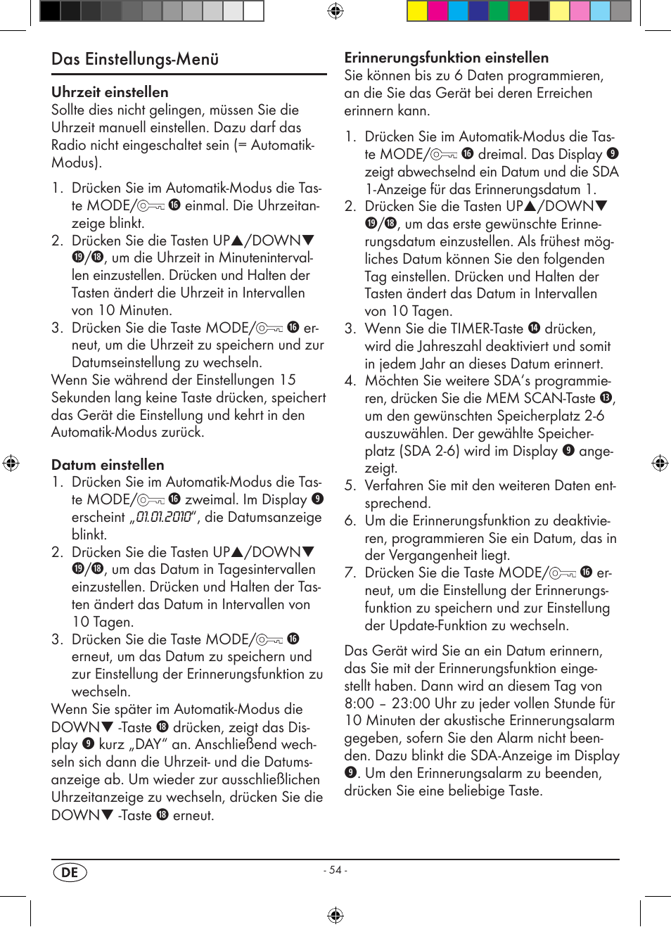 Das einstellungs-menü | Silvercrest KH 2398 User Manual | Page 56 / 62