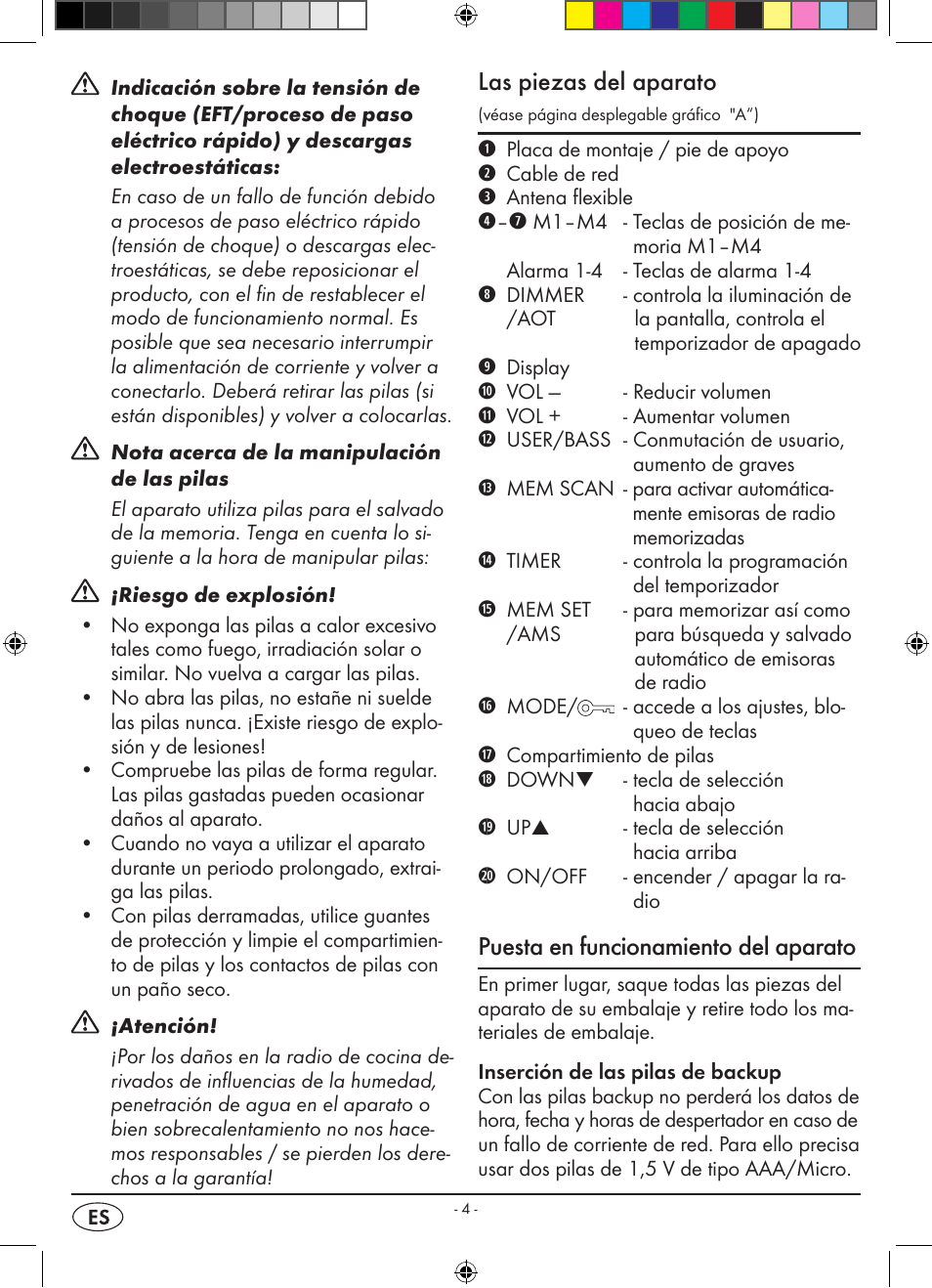 Las piezas del aparato, Puesta en funcionamiento del aparato | Silvercrest KH 2398 User Manual | Page 6 / 62