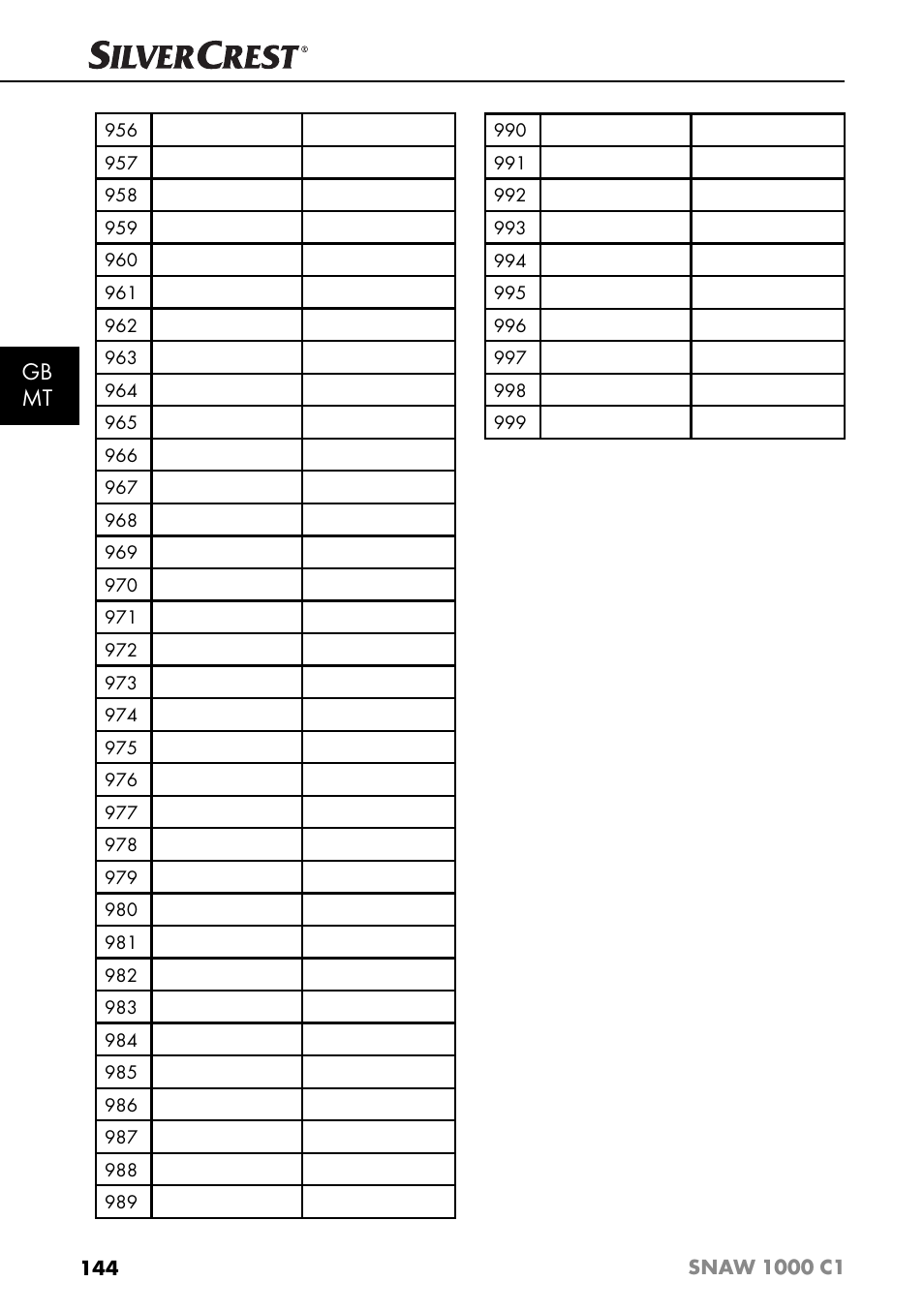 Gb mt | Silvercrest SNAW 1000 C1 User Manual | Page 147 / 183