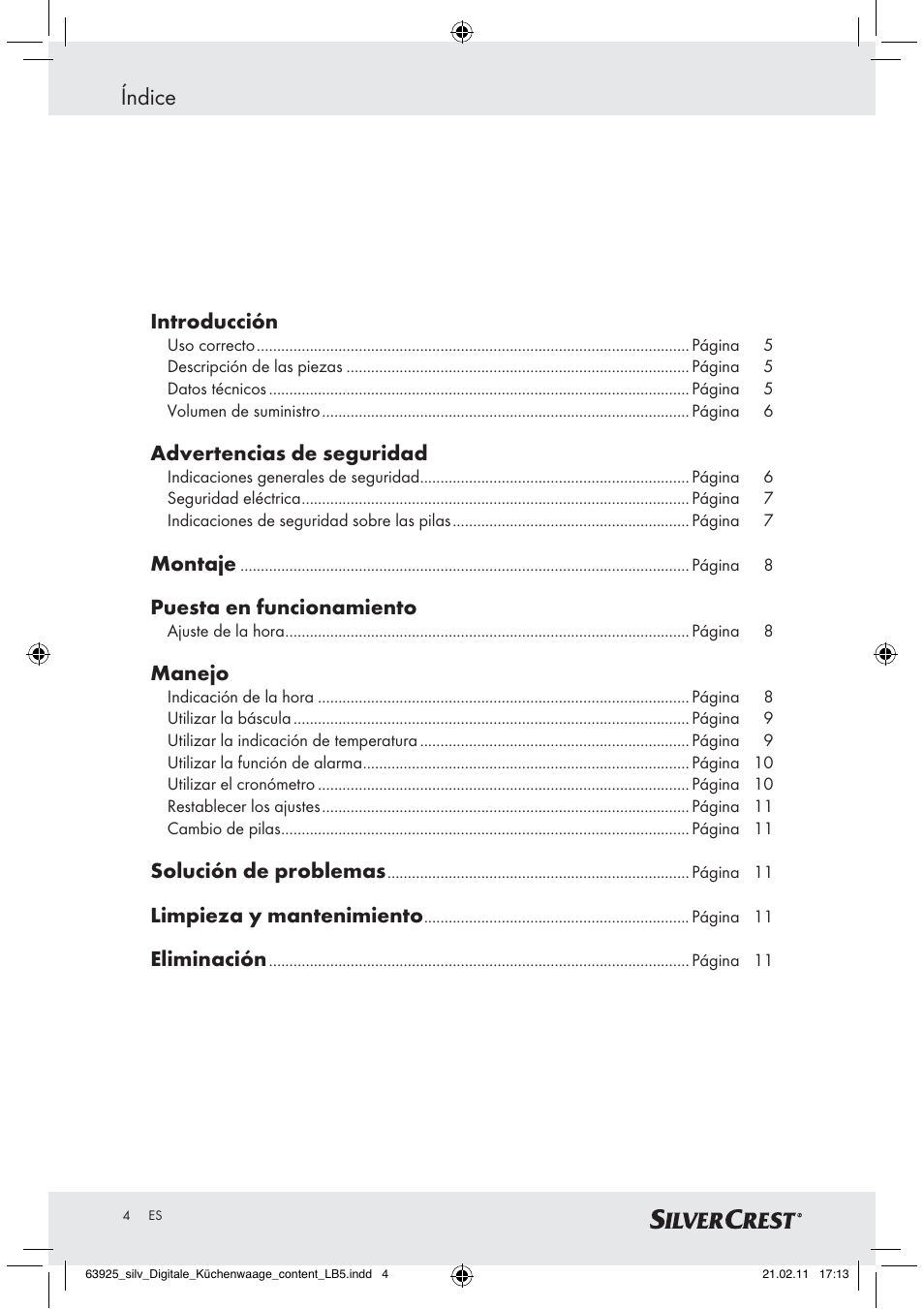 Índice | Silvercrest Z30170 User Manual | Page 2 / 45