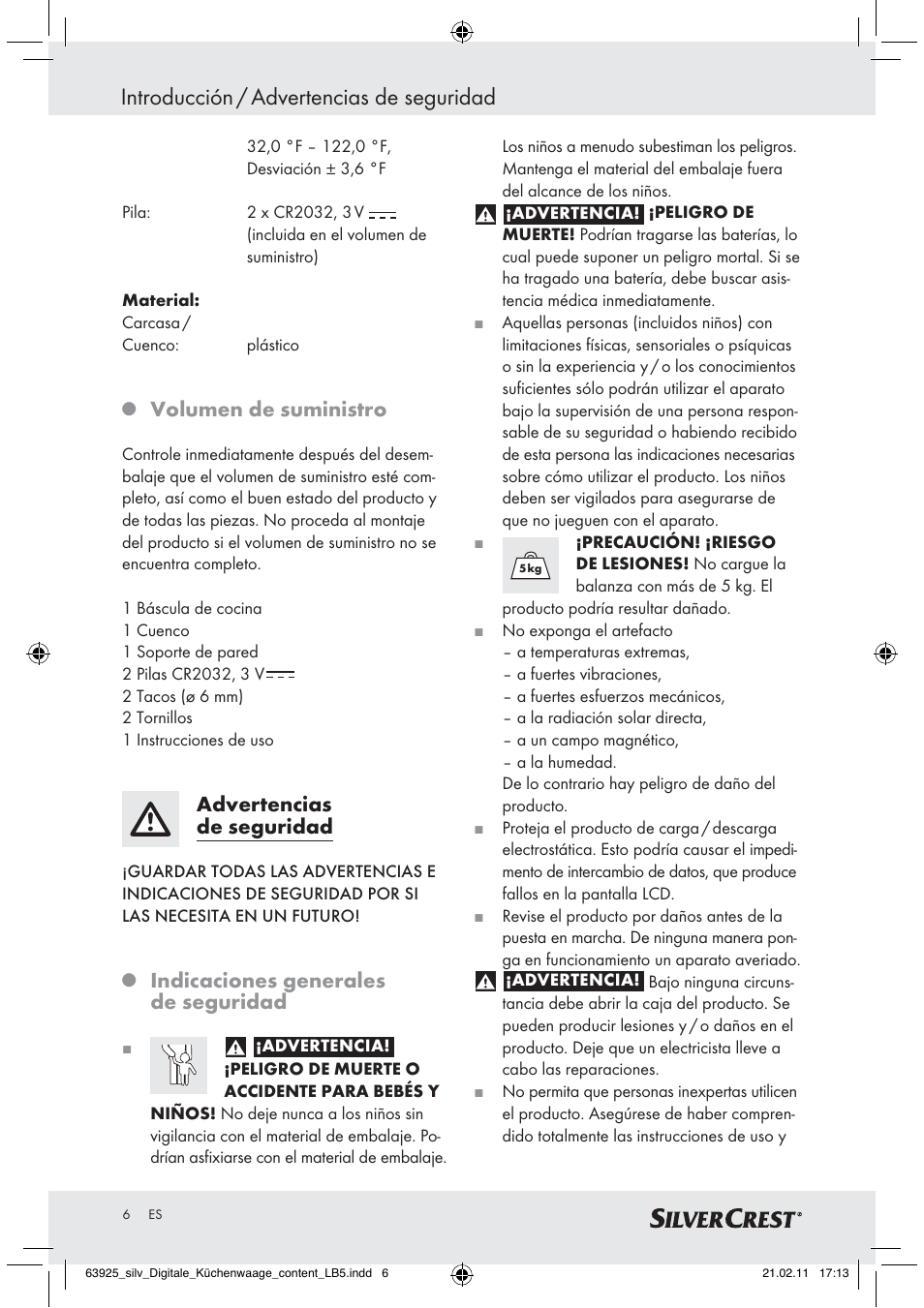 Introducción / advertencias de seguridad, Volumen de suministro, Advertencias de seguridad | Indicaciones generales de seguridad | Silvercrest Z30170 User Manual | Page 4 / 45