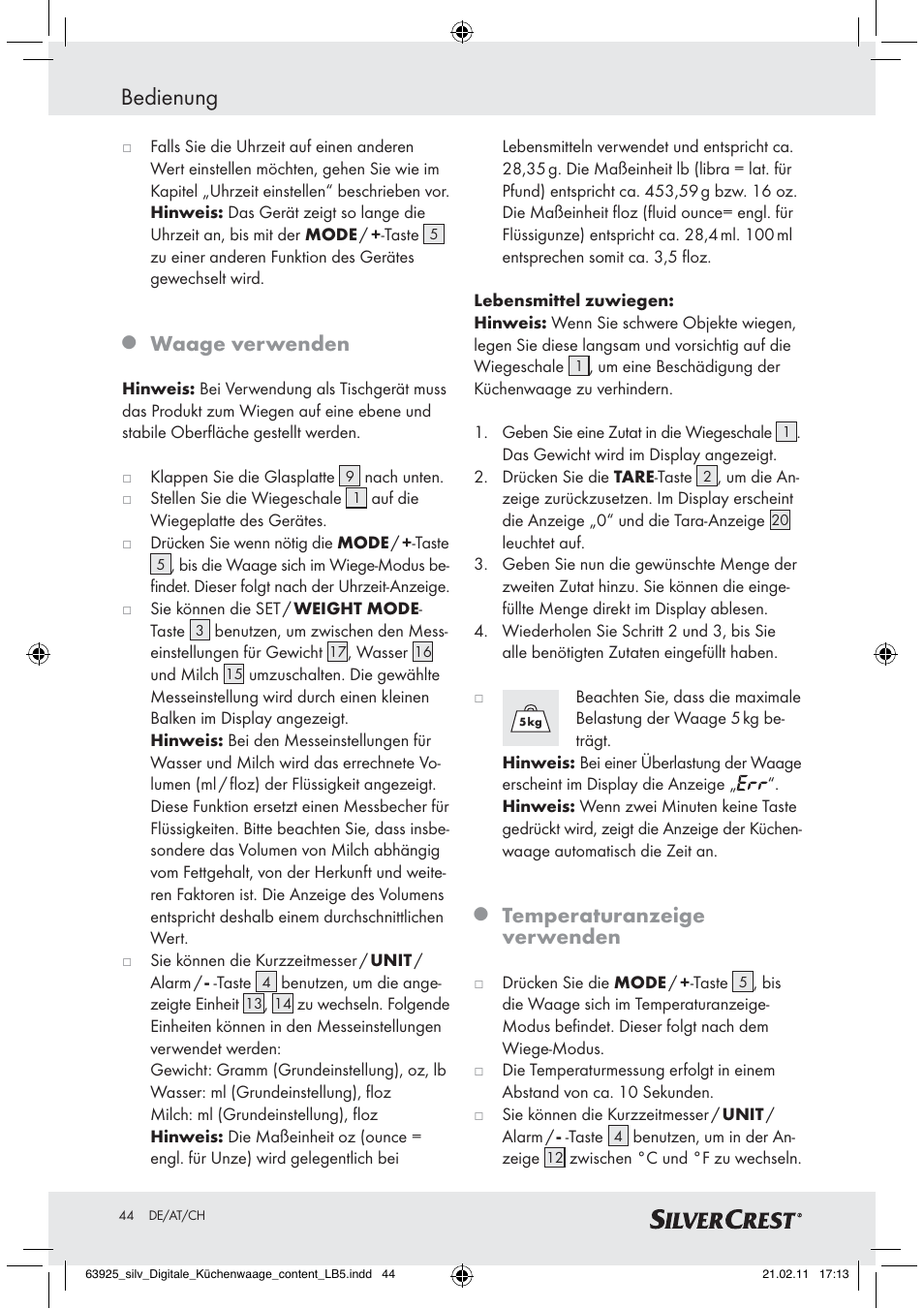 Bedienung, Waage verwenden, Temperaturanzeige verwenden | Silvercrest Z30170 User Manual | Page 42 / 45